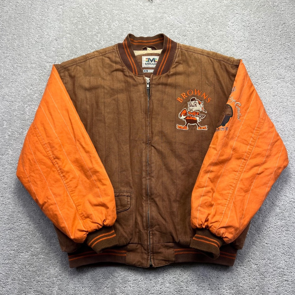 VINTAGE Mirage Cleveland Browns Varsity Jacket XL NFL Throwbacks Brown Orange